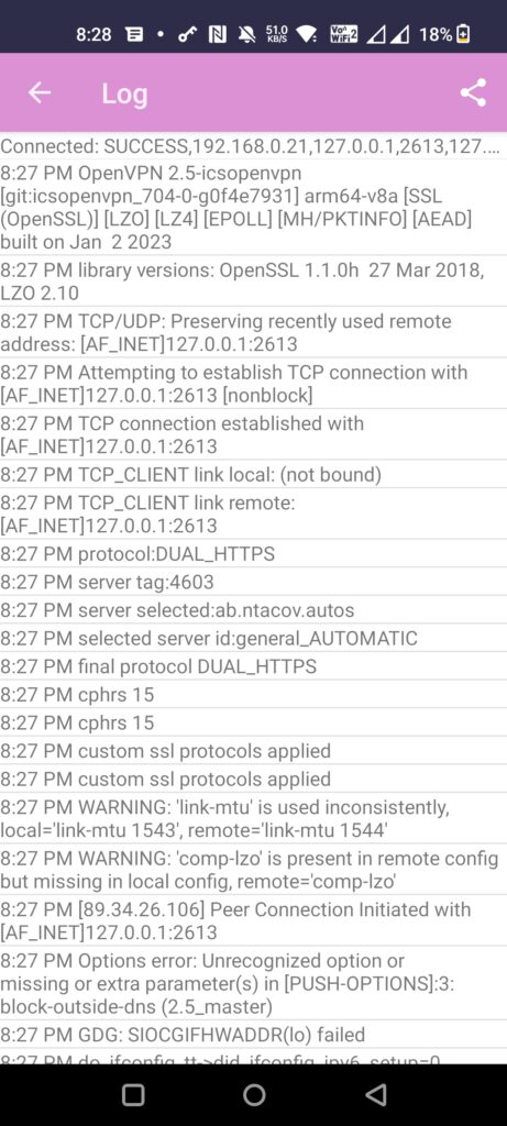 SPL VPN Android VPN App logs 