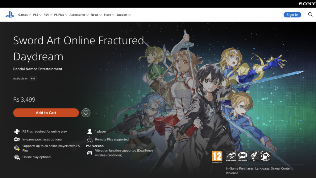 sword art online ps5 plus free game