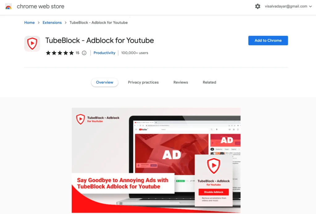 TubeBlock - Adblock for Youtube YouTube AdBlocker Chrome Extension